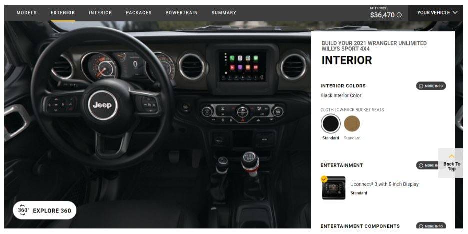 Jeep Website Car Interior Page