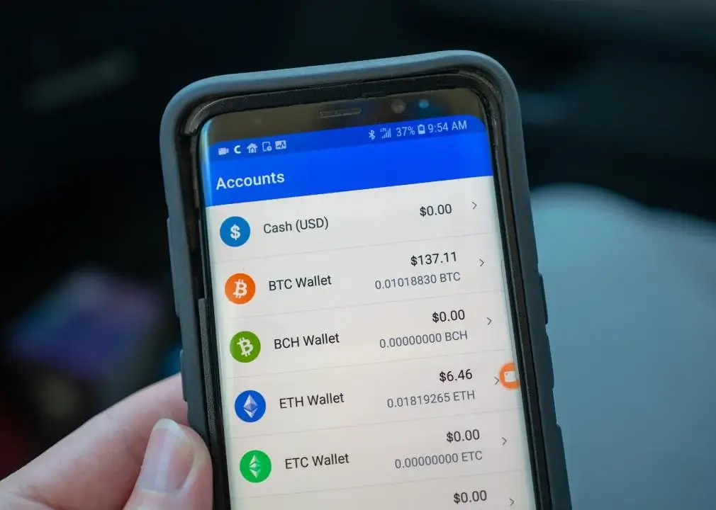 Smartphone with various bitcoin wallets app