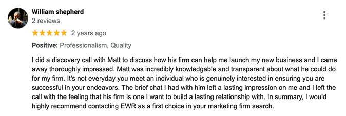 Review about how EWR's free consultation service transformed a business