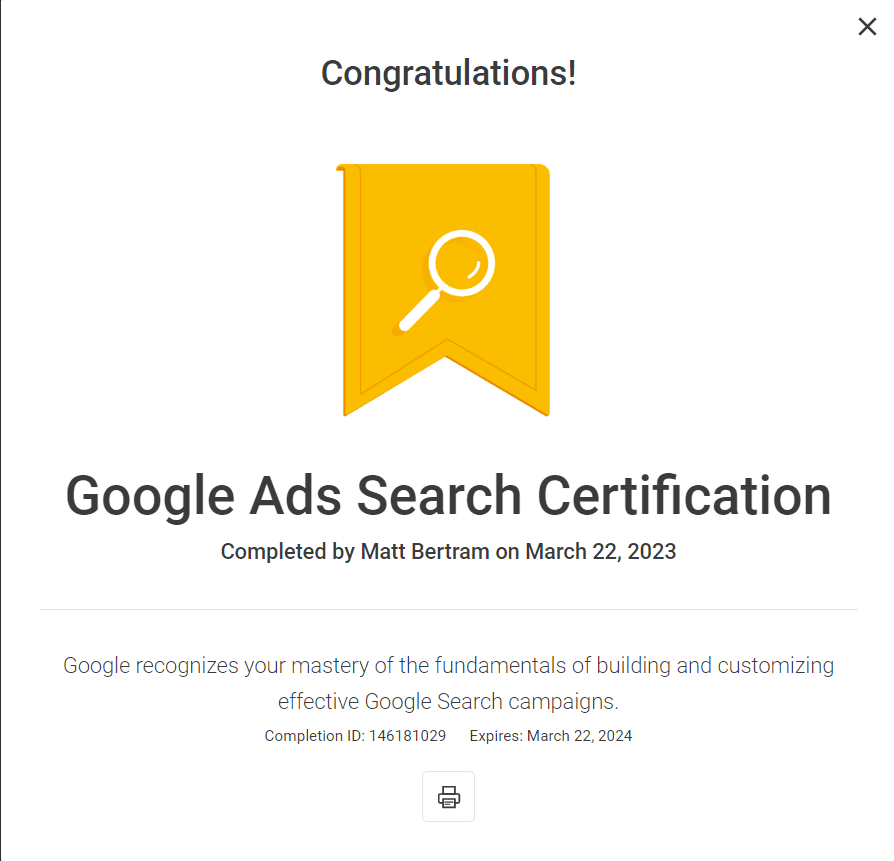 Google Ads Search Certfication 2023