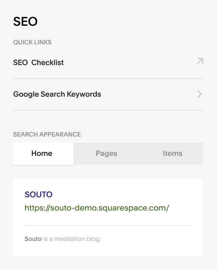 Squarespace SEO search appearance tab